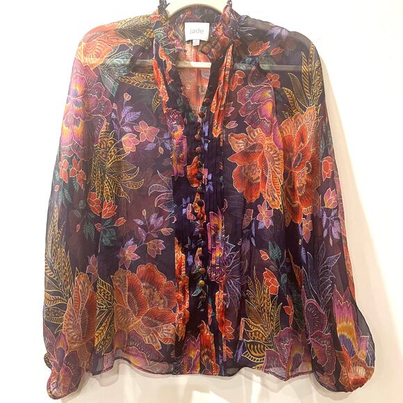 Johnny Was Octavia Blouse Etta’s Garden 100% silk Sheer Floral Small - Picture 5 of 14